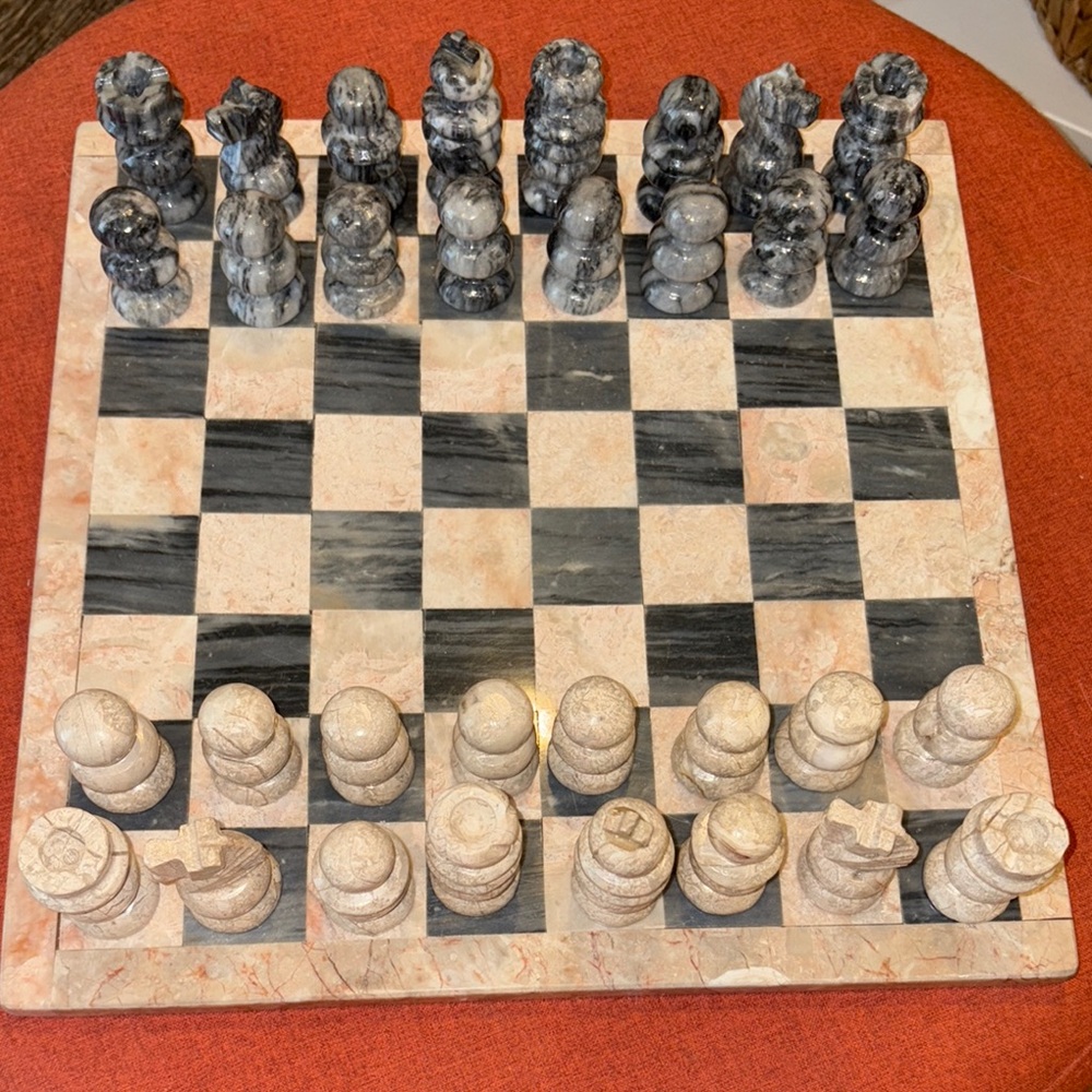 Vintage Marble Chess Set - Black and Cream